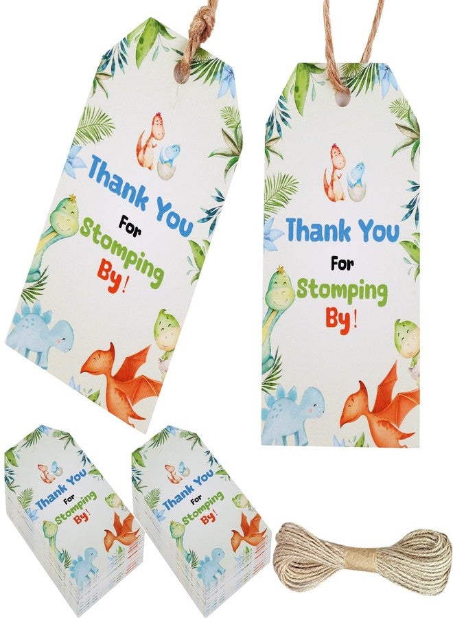 Serencatcher 50pcs Dinosaur Thank You Tags, Dinosaur Baby Shower Decorations, Thank You for Stomping by Gift Name Tags with String for Dino Dinosaur Themed Birthday Gender Reveal Party Favors - Image 1